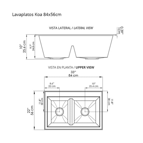 Lavaplatos Koa Doble Blanco Brillante 56x25.6cm Sobrepuesto - Lavaplatos | Bylmo