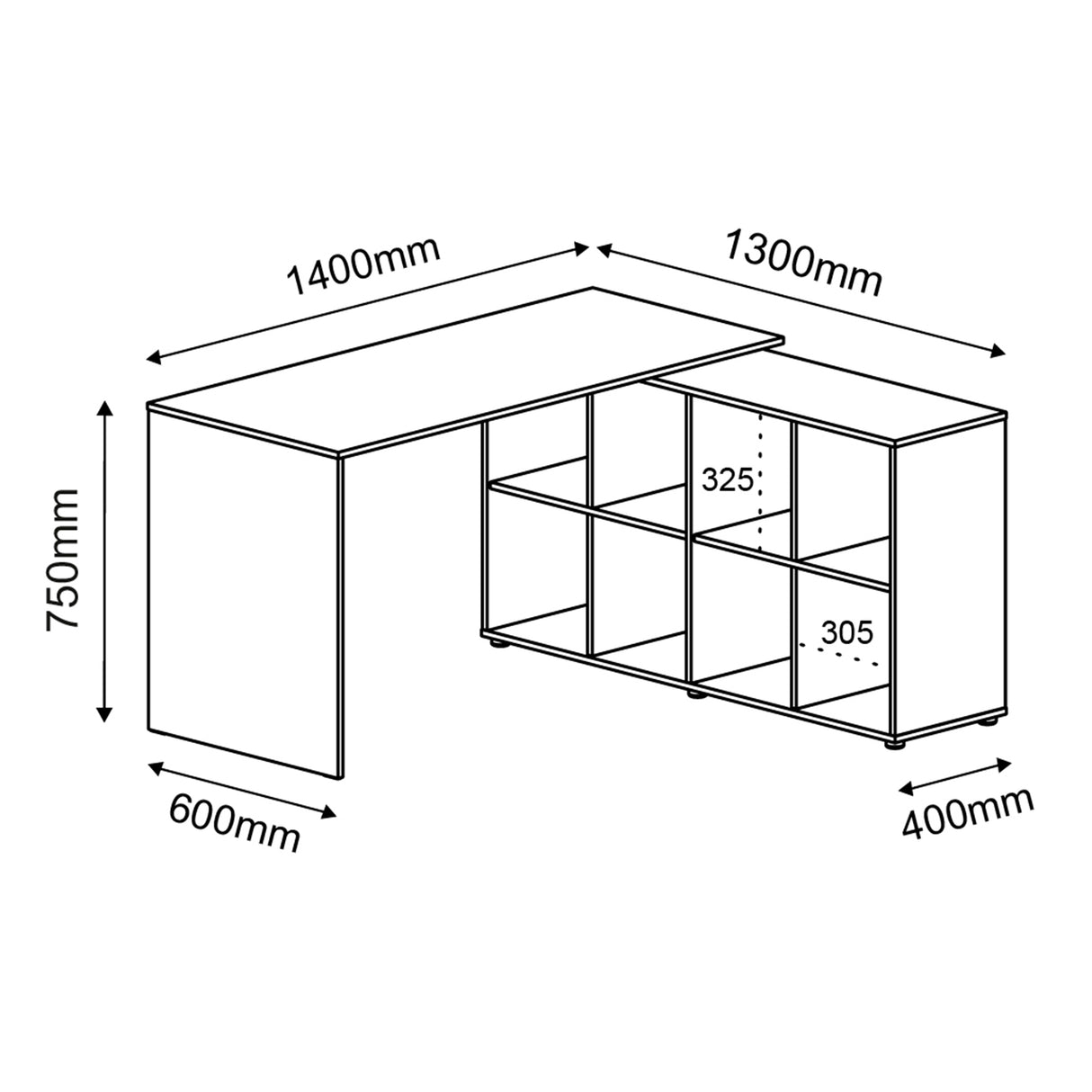 Escritorio en L Nero Negro 145x11cm sin Cajones - Escritorios | Bylmo