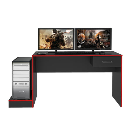 Escritorio Gamer Dakkart Negro con Rojo 133x7cm con Un Cajón - Escritorios | Bylmo
