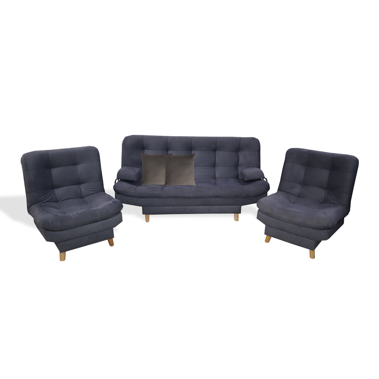 Sala Hauser Gris 185x90cm con Sofacama y Dos Sillas - Sofas y Poltronas | Bylmo