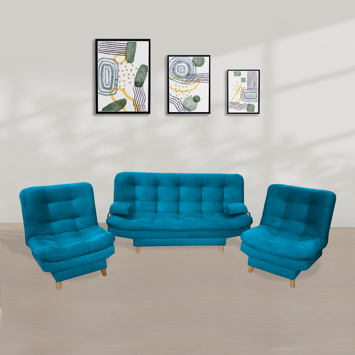 Sala Hauser Turquesa 185x90cm con Sofacama y Dos Sillas - Sofas y Poltronas | Bylmo