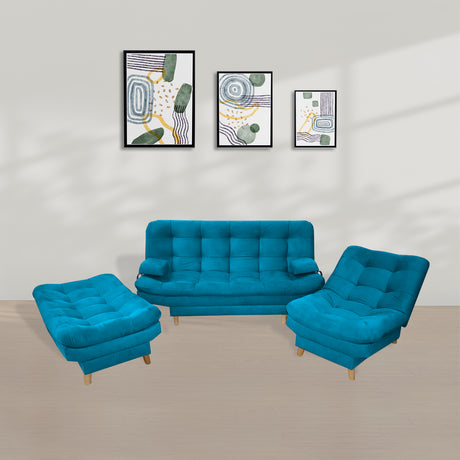 Sala Hauser Turquesa 185x90cm con Sofacama y Dos Sillas - Sofas y Poltronas | Bylmo