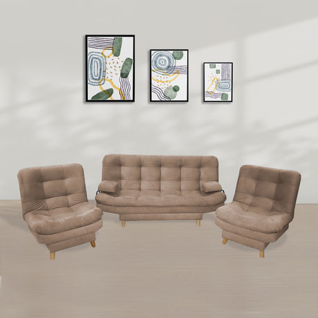 Sala Hauser Camel 185x90cm con Sofacama y Dos Sillas - Sofas y Poltronas | Bylmo