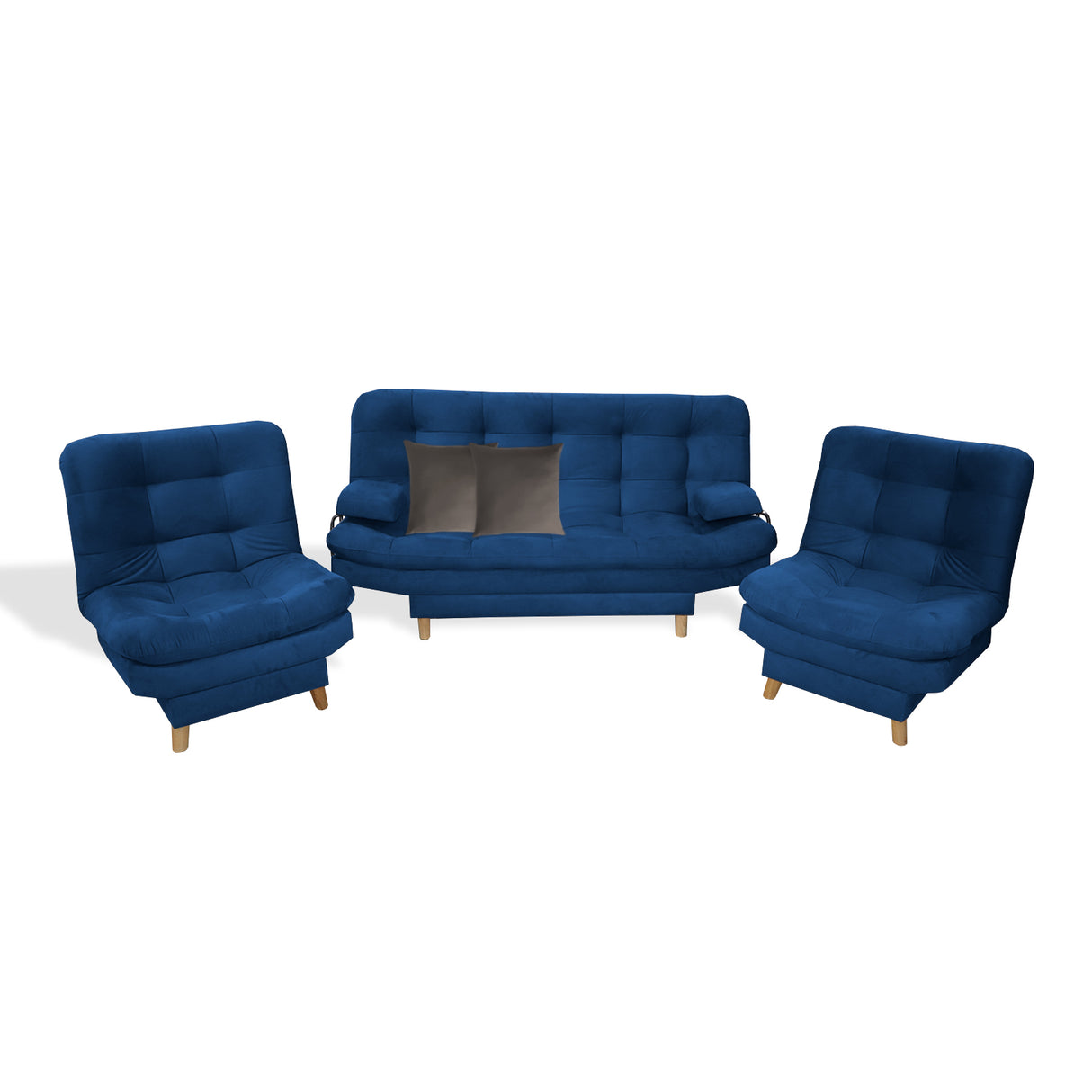 Sala Hauser Azul Petróleo 185x90cm con Sofacama y Dos Sillas - Sofas y Poltronas | Bylmo
