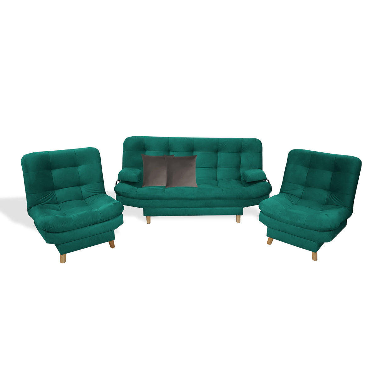 Sala Hauser Verde 185x90cm con Sofacama y Dos Sillas - Sofas y Poltronas | Bylmo