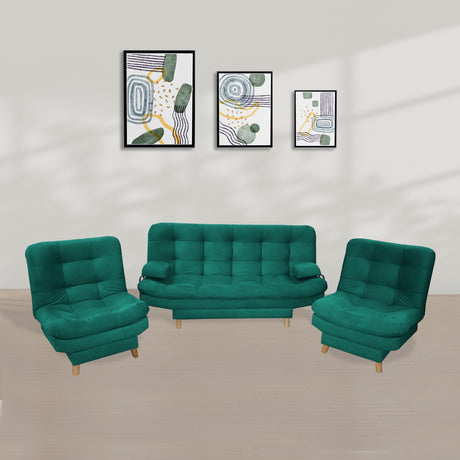 Sala Hauser Verde 185x90cm con Sofacama y Dos Sillas - Sofas y Poltronas | Bylmo