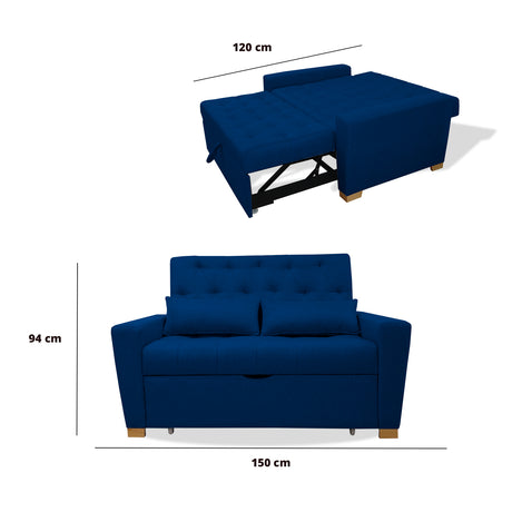 Sofacama Ackerman Azul Petróleo 150x94cm de Dos Puestos - Sofas y Poltronas | Bylmo