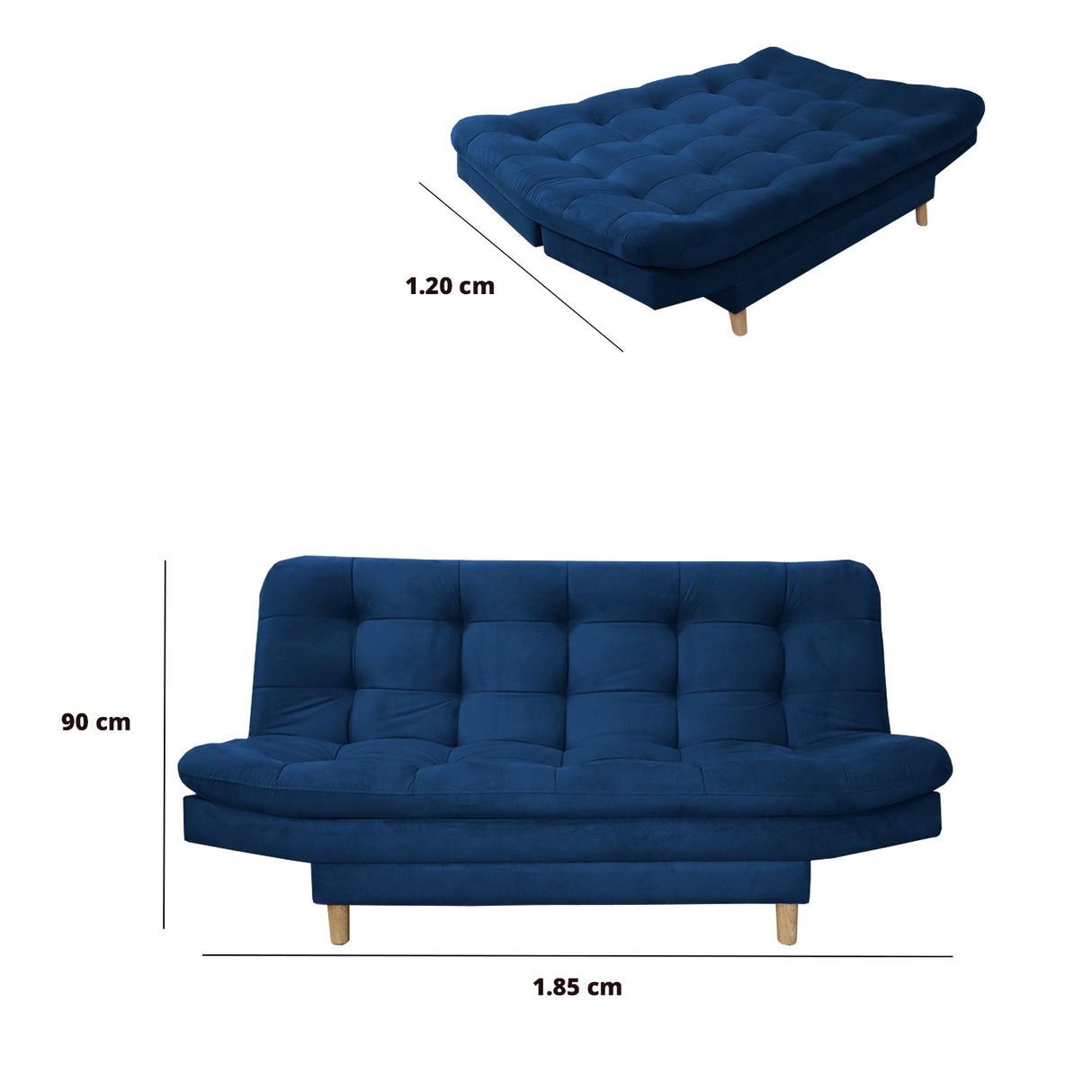 Sofacama Hofmann Azul Petróleo 185x90cm de Tres Puestos - Sofas y Poltronas | Bylmo