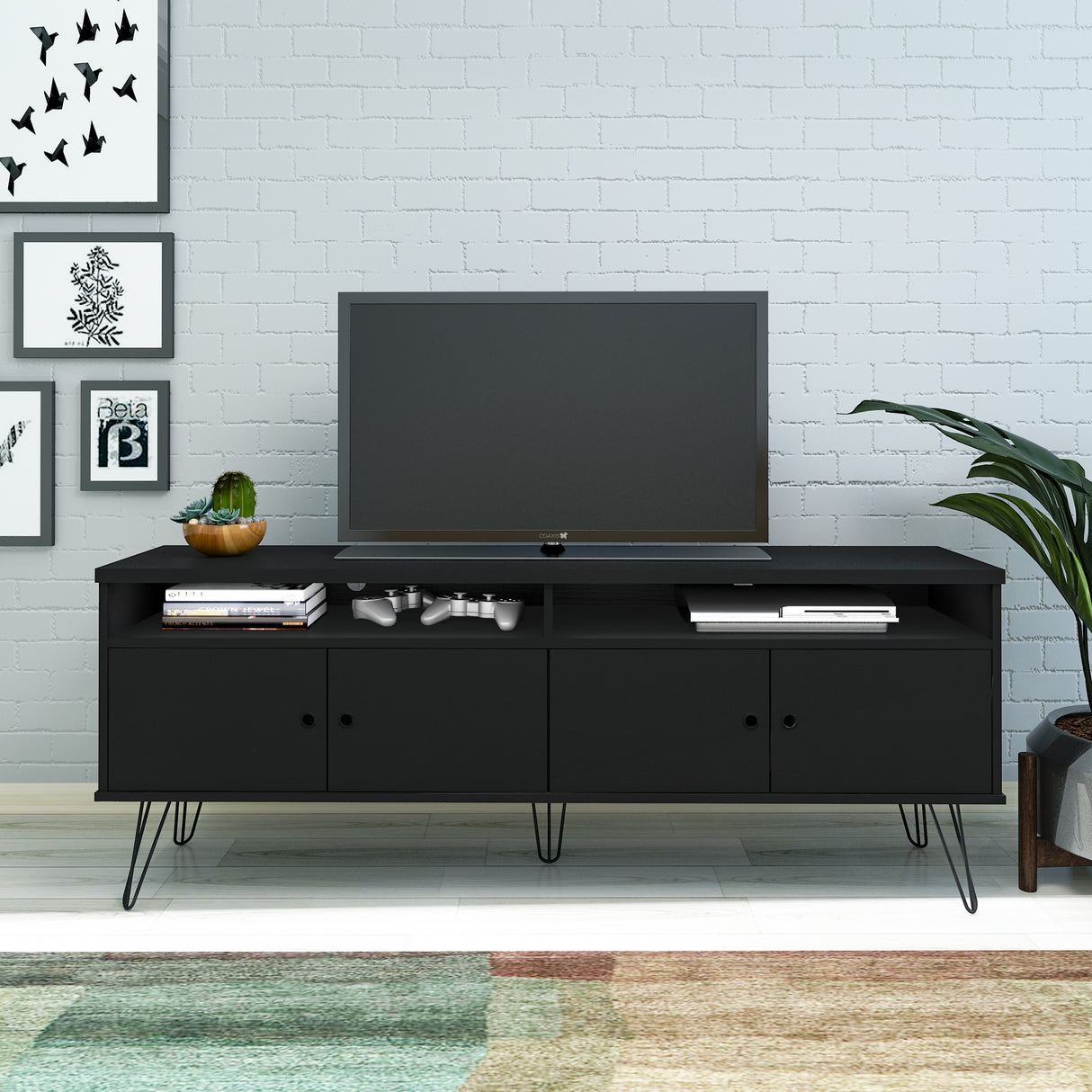 Rack de TV Liberty Negro 166x12cm Para TV de 60 Pulgadas - Muebles de TV | Bylmo