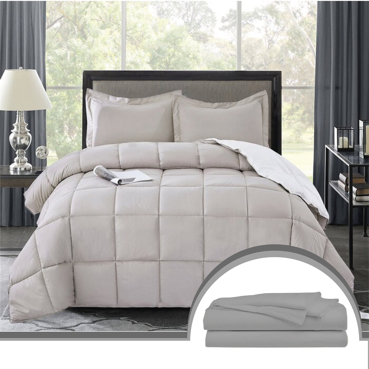Edredón Ondino Gris Claro Blanco Para Cama Sencilla 90x190cm - Tendidos y Cubrelechos | Bylmo