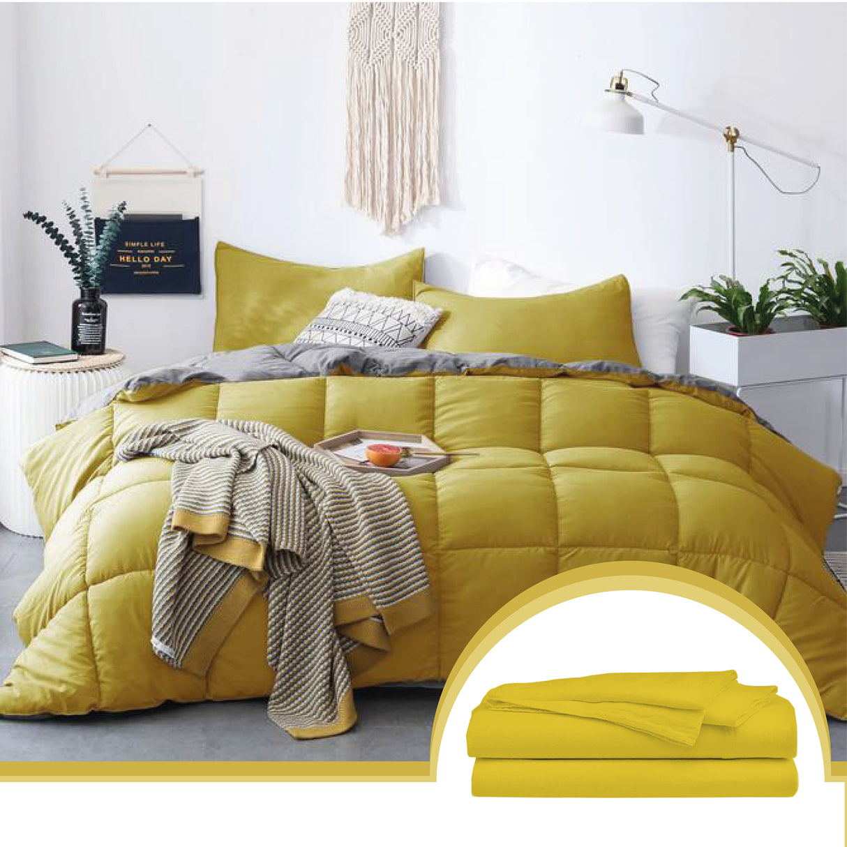 Edredón Ondino Mostaza Gris Claro Para Cama King 200x190cm - Tendidos y Cubrelechos | Bylmo