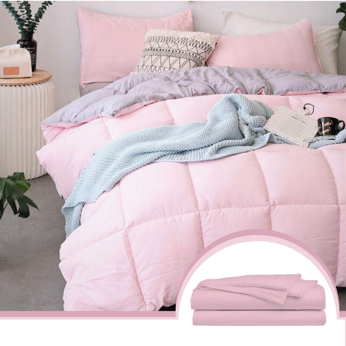 Edredón Ondino Rosado Gris Para Cama Semidoble 120x190cm - Tendidos y Cubrelechos | Bylmo