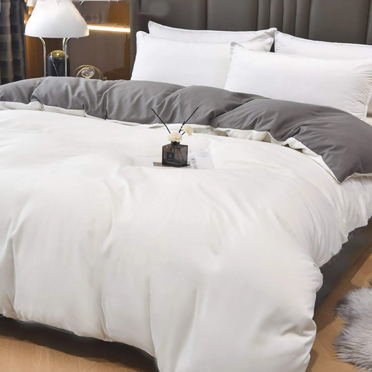 Duvet Lilis Blanco Gris Oscuro Para Cama Semidoble 120x190cm - Tendidos y Cubrelechos | Bylmo