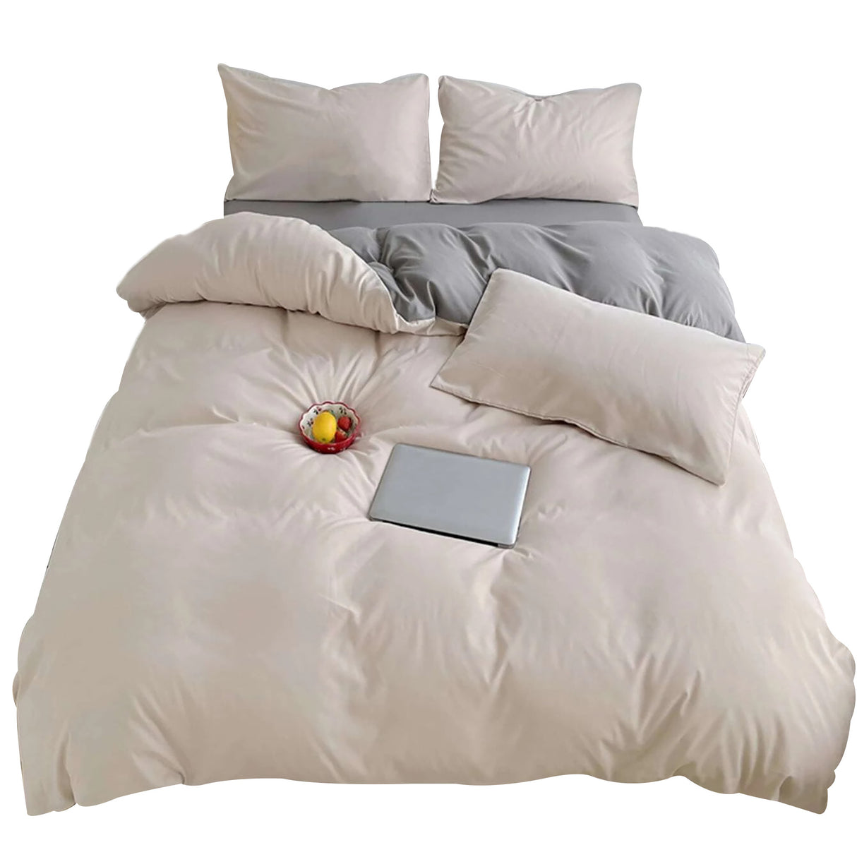 Duvet Lilis Crema Gris Para Cama Doble 140x190cm - Tendidos y Cubrelechos | Bylmo