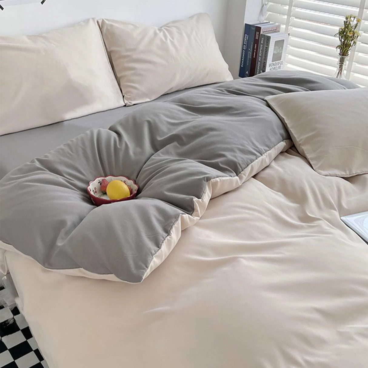 Duvet Lilis Crema Gris Para Cama Queen 160x190cm - Tendidos y Cubrelechos | Bylmo