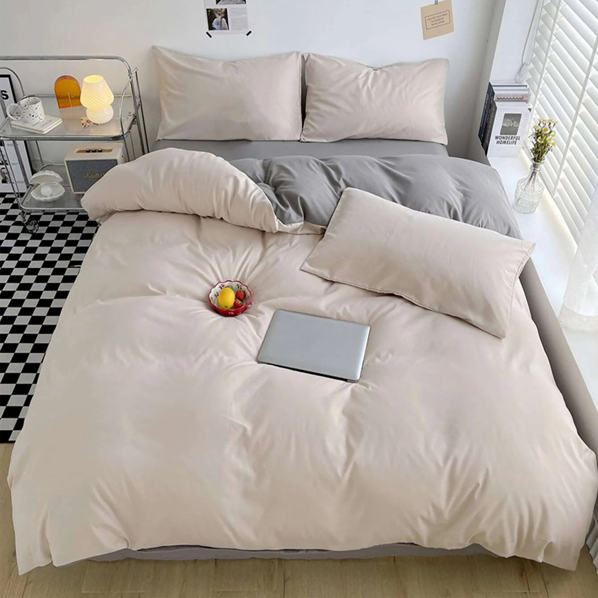 Duvet Lilis Crema Gris Para Cama Queen 160x190cm - Tendidos y Cubrelechos | Bylmo