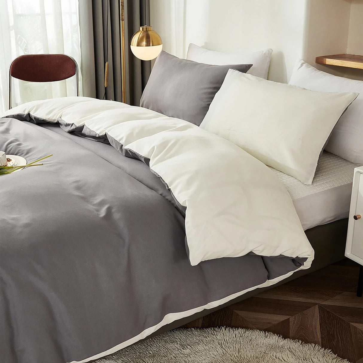 Duvet Lilis Gris Oscuro Crema Para Cama King 200x190cm - Tendidos y Cubrelechos | Bylmo