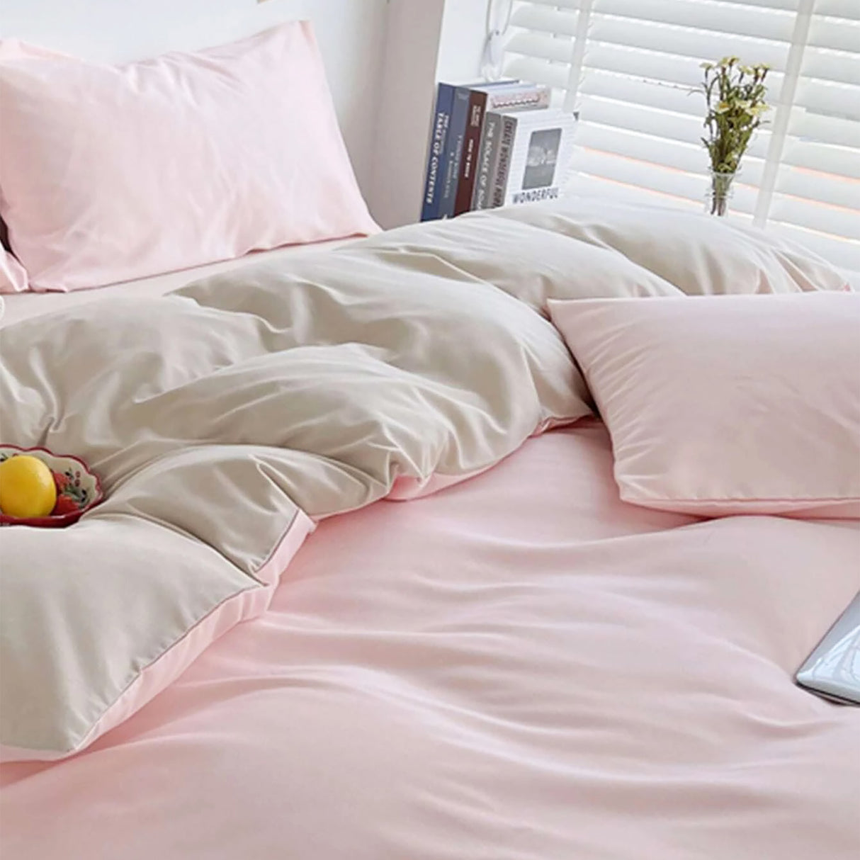 Duvet Lilis Rosado Gris Claro Para Cama Queen 160x190cm - Tendidos y Cubrelechos | Bylmo