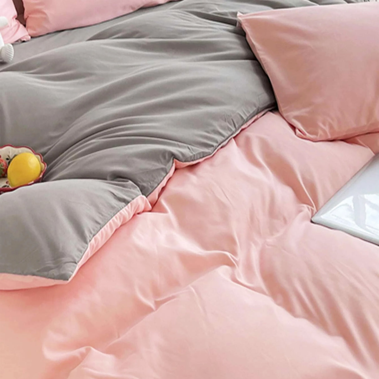 Duvet Lilis Rosado Gris Oscuro Para Cama Doble 140x190cm - Tendidos y Cubrelechos | Bylmo