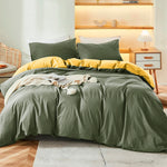 Duvet Lilis Verde Militar Mostaza Para Cama Sencilla 90x190cm