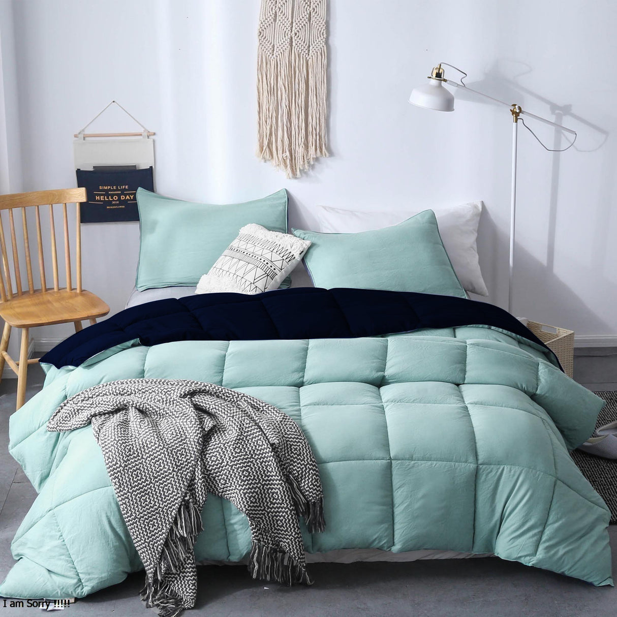 Edredón Cotona Azul Claro Azul Oscuro Para Cama King 200x190cm - Tendidos y Cubrelechos | Bylmo