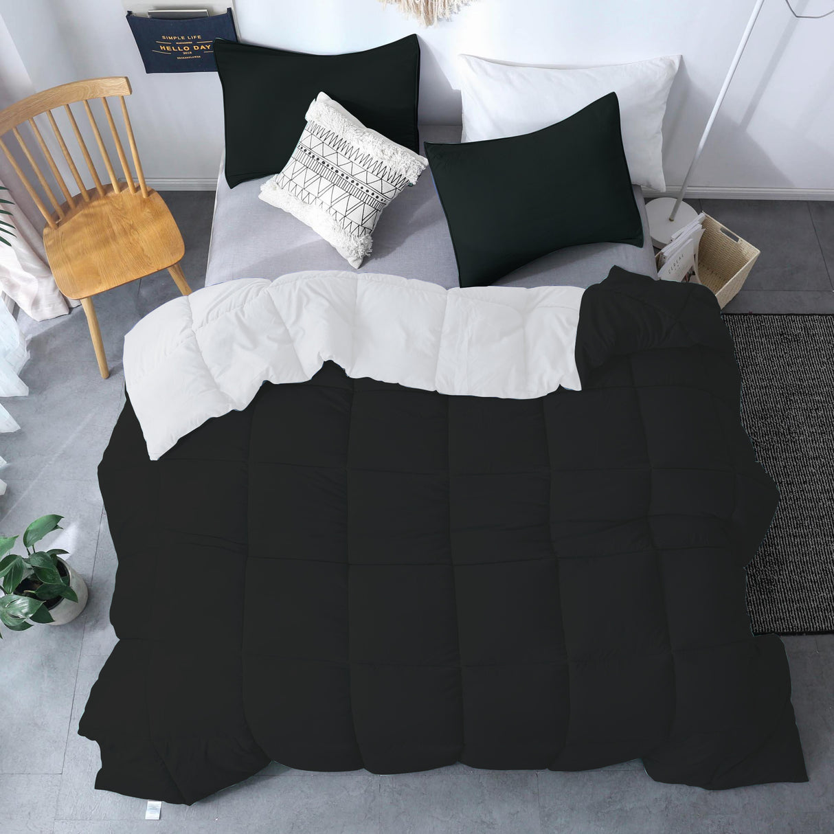 Edredón Cotona Blanco Negro Para Cama Semidoble 120x190cm - Tendidos y Cubrelechos | Bylmo