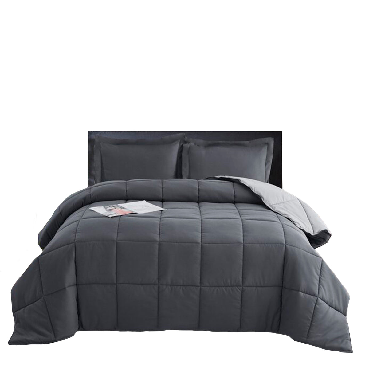 Edredón Cotona Gris Claro Gris Oscuro Para Cama Doble 140x190cm - Tendidos y Cubrelechos | Bylmo