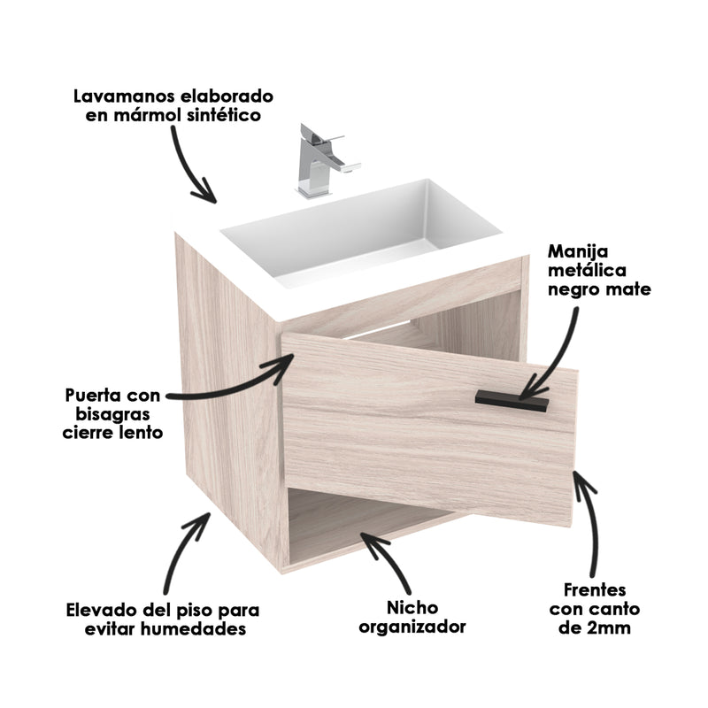 Mueble Para Lavamanos Life Soder 46.8x48cm Flotante Con Lavamanos Oslo