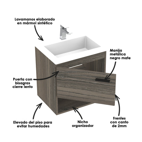 Mueble Para Lavamanos Life Mitte 48x48cm Flotante Con Lavamanos Oslo - Muebles para Lavamanos | Bylmo