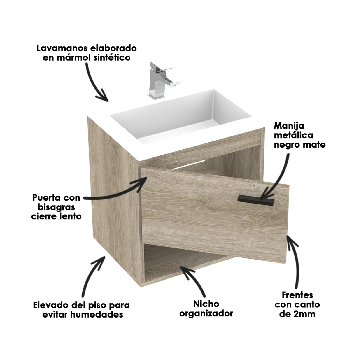 Mueble Para Lavamanos Life Austral 48x48cm Flotante Con Lavamanos Oslo - Muebles para Lavamanos | Bylmo