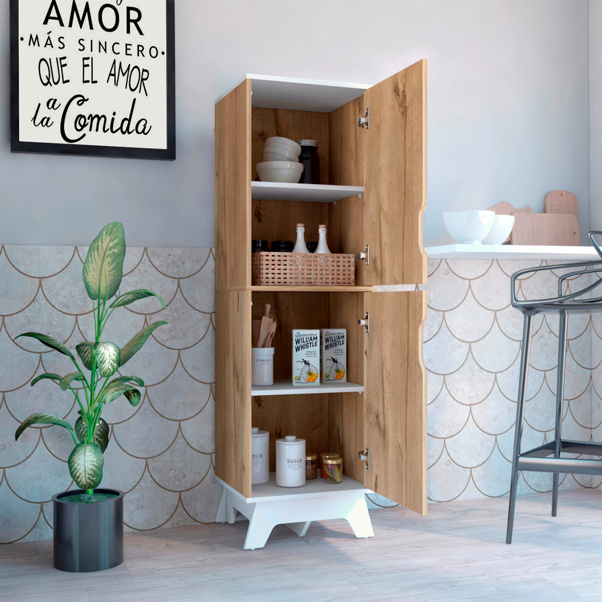 Alacena BiColor Duna con Blanco 45x150cm Con Patas - Alacenas y Muebles Microondas | Bylmo