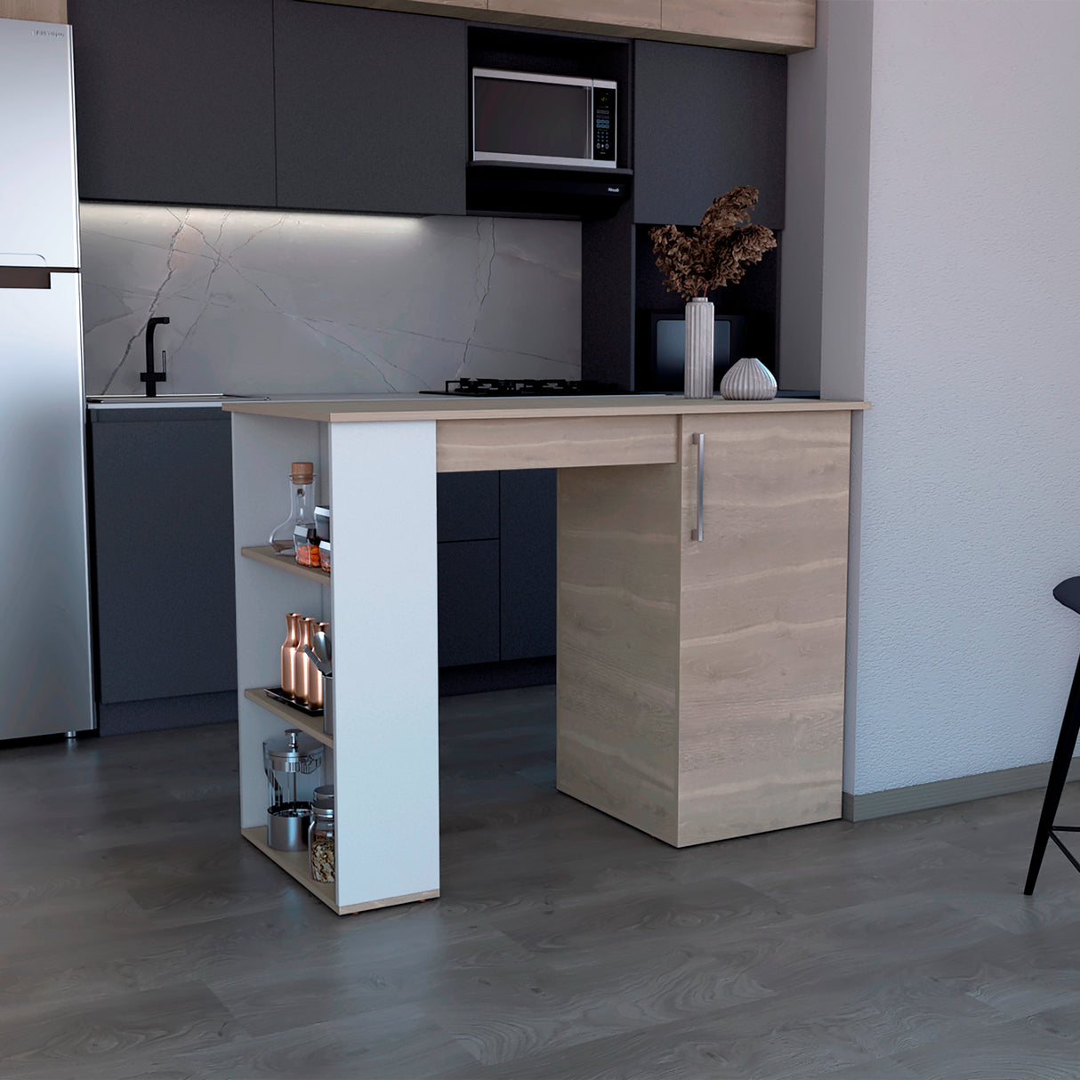 Barra de Cocina Allen Bardolino 120.3x91cm con Tres Entrepaños - Barras y Muebles Auxiliares | Bylmo