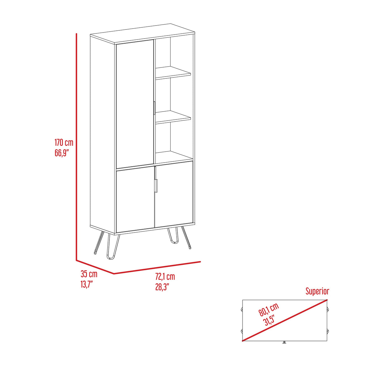 Biblioteca Borealis Carbón 72.1x170cm con Ocho Entrepaños - Bibliotecas y Estanterías | Bylmo