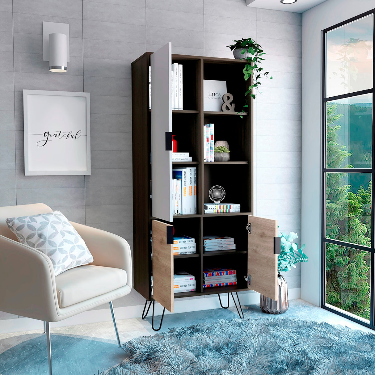 Biblioteca Borealis Carbón 72.1x170cm con Ocho Entrepaños - Bibliotecas y Estanterías | Bylmo