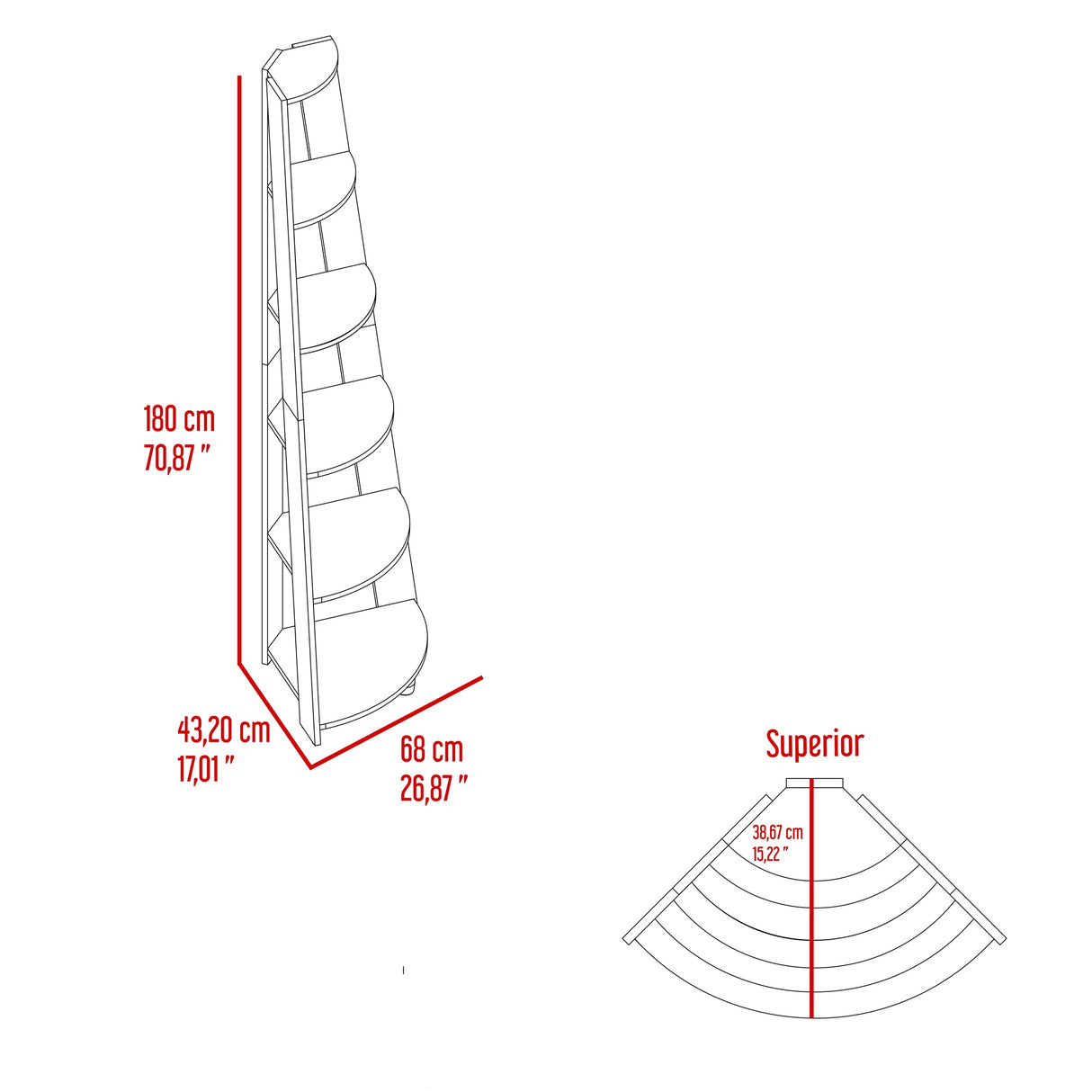 Estantería Garden Wengue 68.5x180cm Esquinero con Cuatro Entrepaños - Bibliotecas y Estanterías | Bylmo