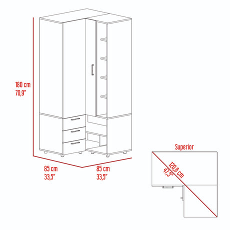 Closet Toulouse Wengue 85x180cm Esquinero con Tres Cajones - Closets | Bylmo