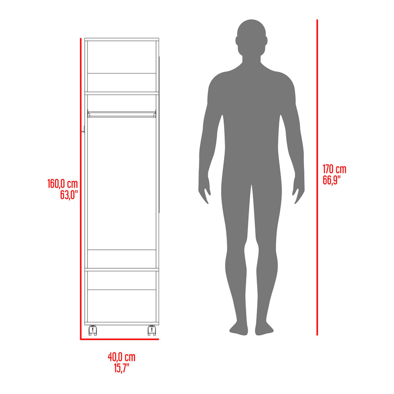 Closet Custer Blanco 40x160cm Con Rodachines Y Espejo