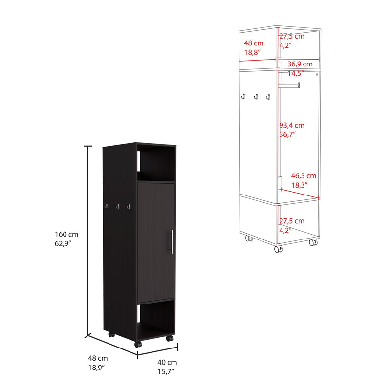 Closet Custer Wengue 40x160cm Con Rodachines Puerta Y Espejo