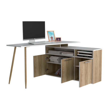 Escritorio en L SIngapur Fresno Europeo 130x72.5cm con Organizador de Libros - Escritorios | Bylmo