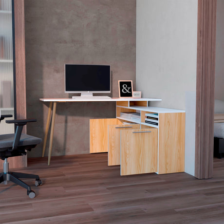 Escritorio en L SIngapur Fresno Europeo 130x72.5cm con Organizador de Libros - Escritorios | Bylmo