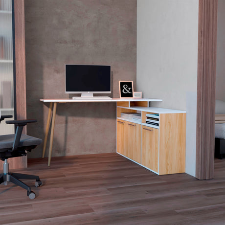 Escritorio en L SIngapur Fresno Europeo 130x72.5cm con Organizador de Libros - Escritorios | Bylmo