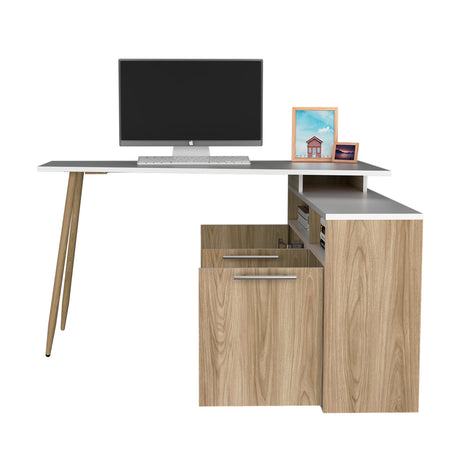 Escritorio en L SIngapur Fresno Europeo 130x72.5cm con Organizador de Libros - Escritorios | Bylmo