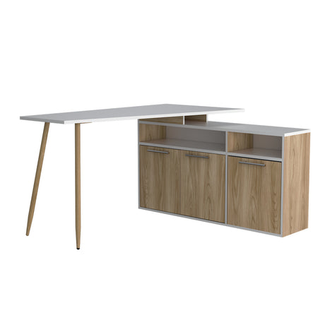 Escritorio en L SIngapur Fresno Europeo 130x72.5cm con Organizador de Libros - Escritorios | Bylmo