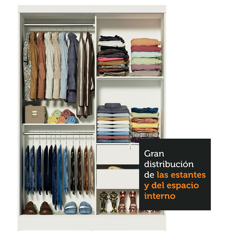 Closet Luke Blanco 120x183cm Con Espejo Y Tres Cajones