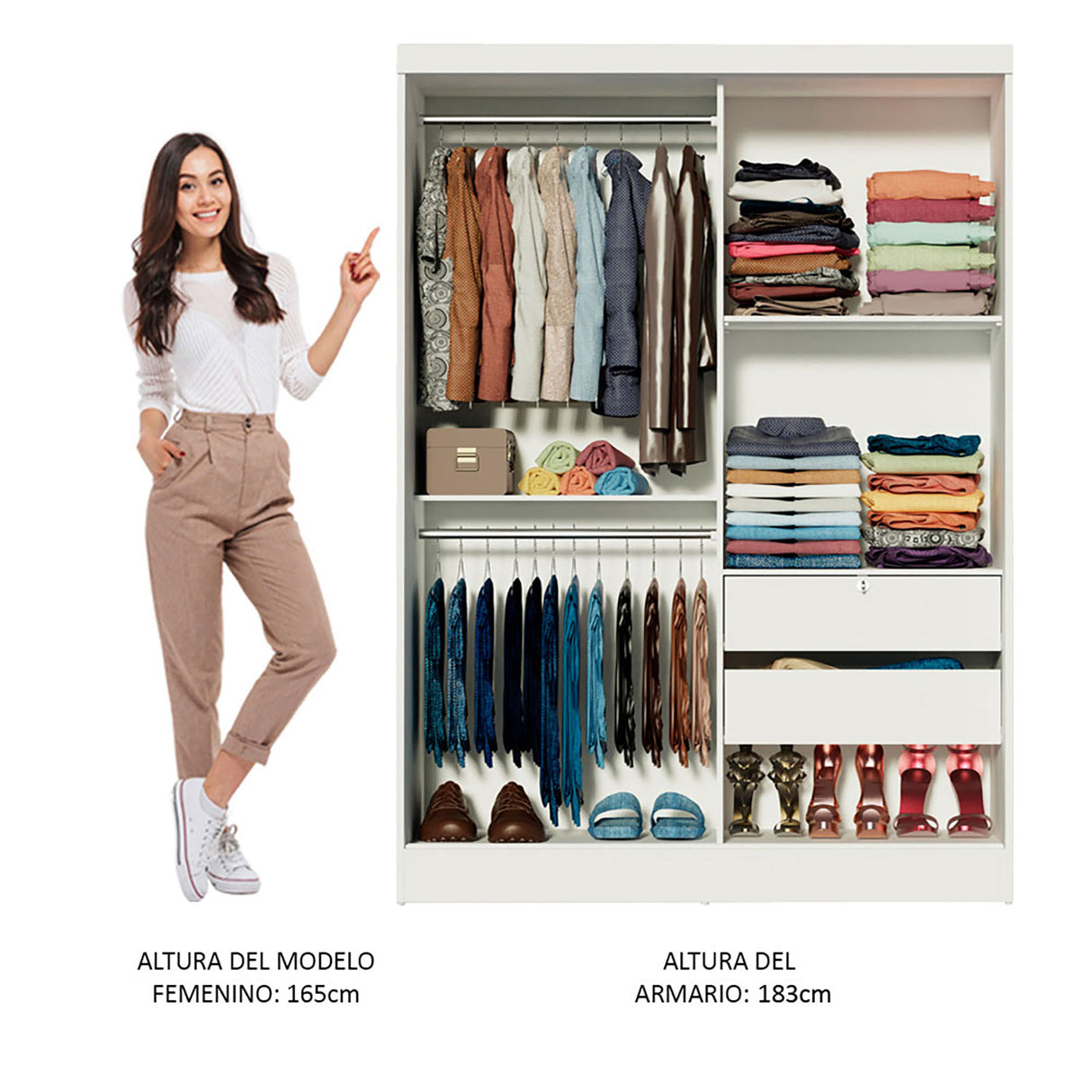 Closet Luke Blanco 120x183cm con Espejo y Tres Cajones - Closets | Bylmo