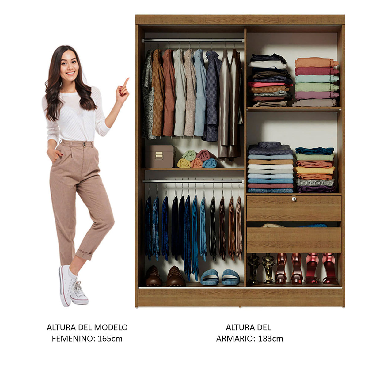 Closet Luke Marron 120x183cm sin Espejo y con Dos Cajones - Closets | Bylmo