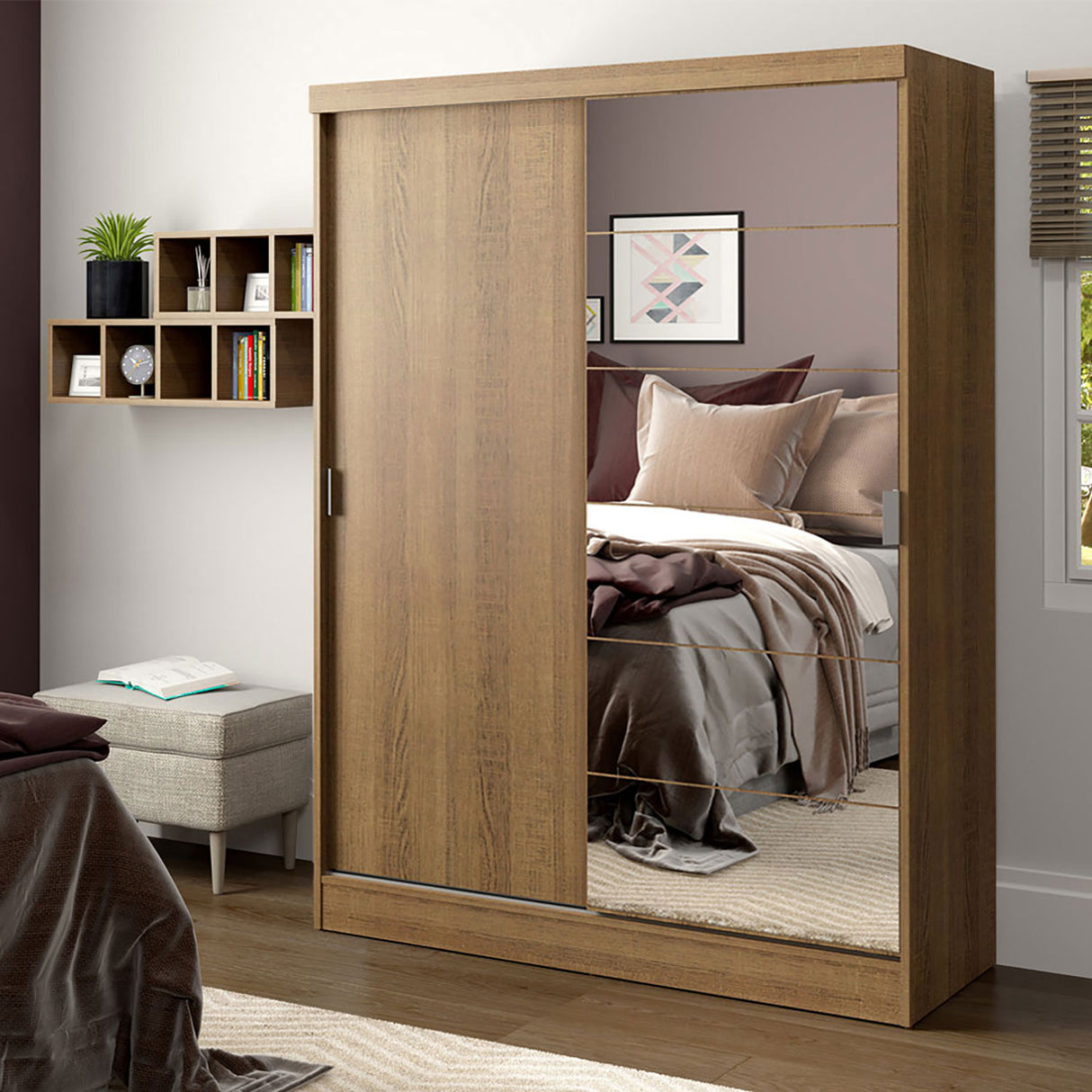 Closet Luke Marron 120x183cm con Espejo y Tres Cajones - Closets | Bylmo