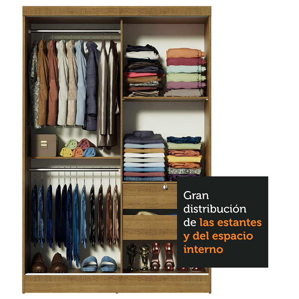 Closet Luke Marron 120x183cm con Espejo y Tres Cajones - Closets | Bylmo