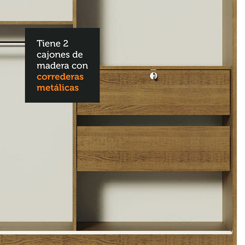 Closet Luke Marron 120x183cm Con Espejo Y Tres Cajones