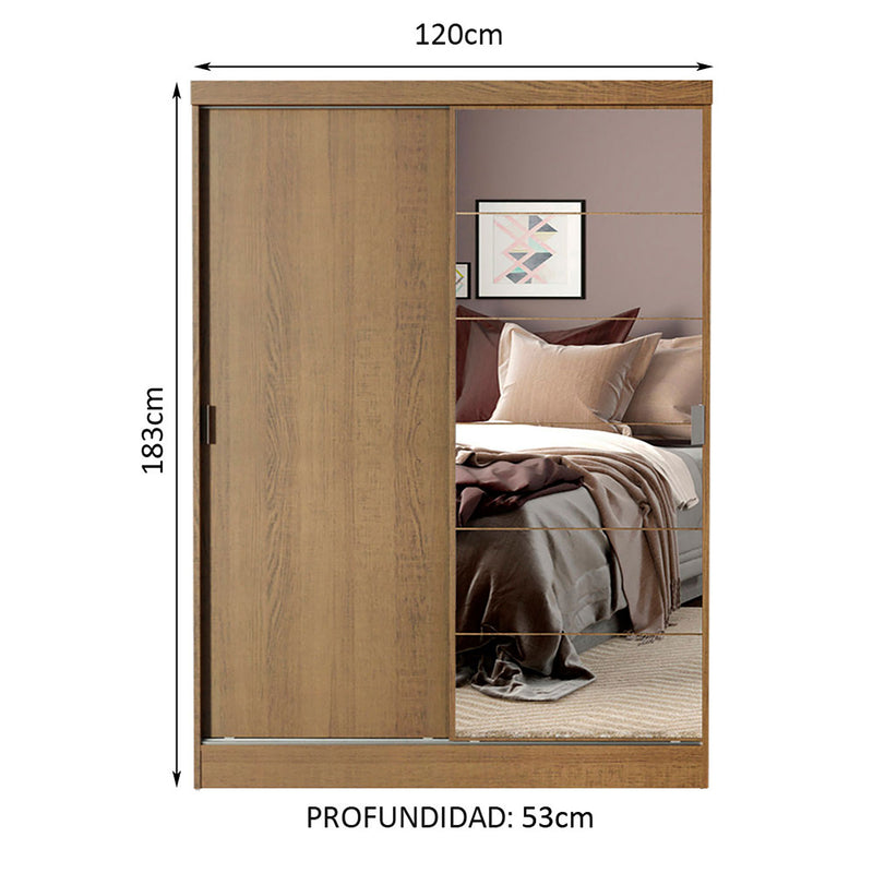 Closet Luke Marron 120x183cm Con Espejo Y Tres Cajones